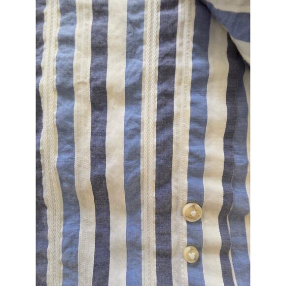 Faconnable Shirt Men's L Blue White Bold Stripe Textured Cotton Button Down - Picture 10 of 10